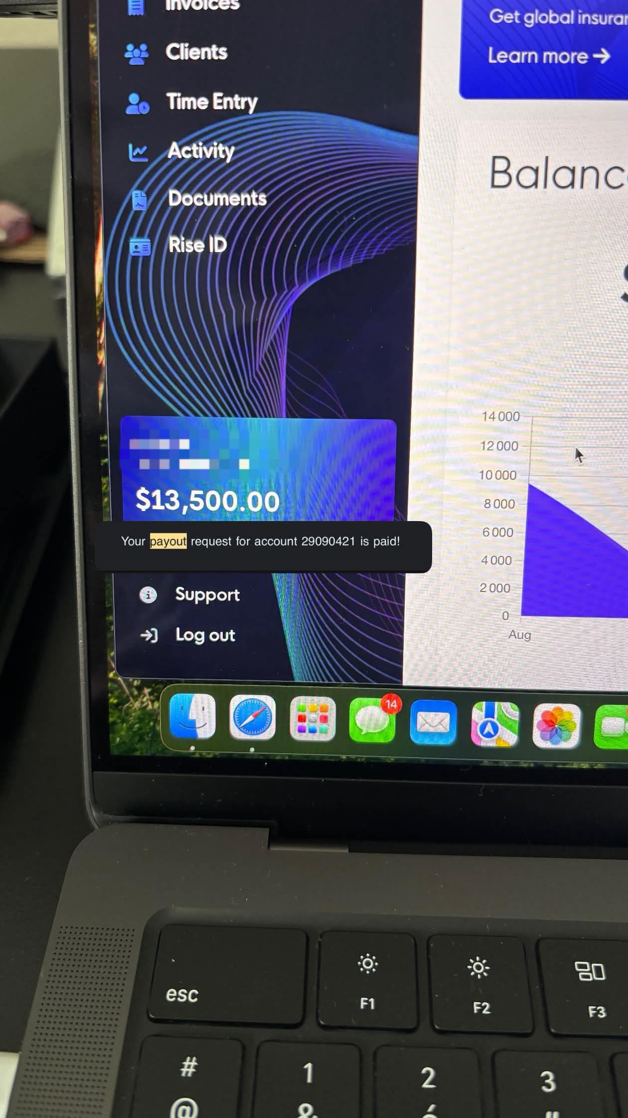 Solde de compte avec payout de 13500 dollars
