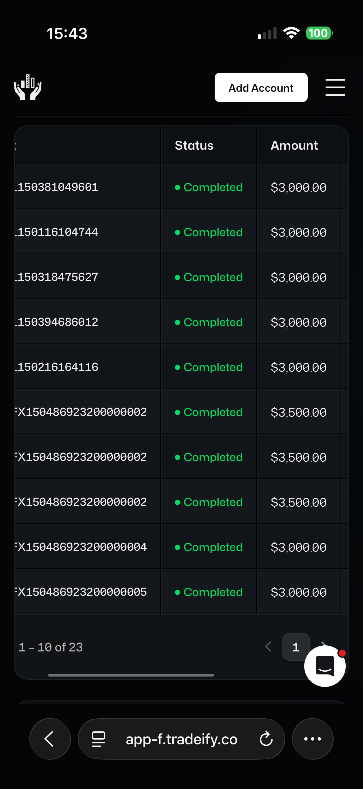 Historique des payouts complétés
